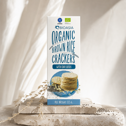 BioAsia Organic Chia Seed & Brown Rice Crackers (115g) viinis