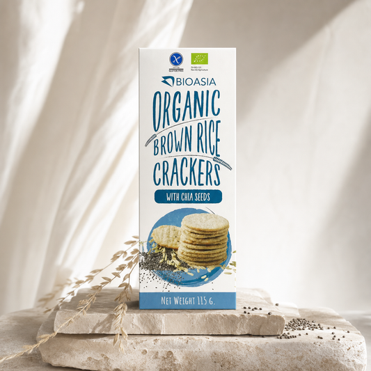 BioAsia Organic Chia Seed & Brown Rice Crackers (115g) viinis