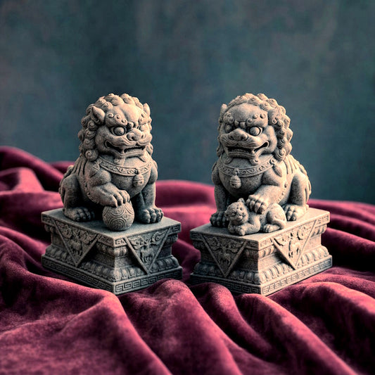 Auspicious Chinese Guardian Lions (Rui Shi) – Decorative Desktop Pair 【Prosperity & Protection】 Namoo-1